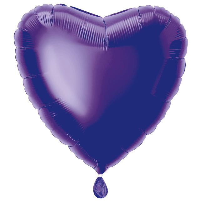 Globo Foil Corazón Sólido 18", Empaquetado - Morado Profundo