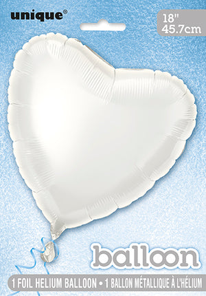 Globo Corazón Sólido 18", Empaquetado - Blanco