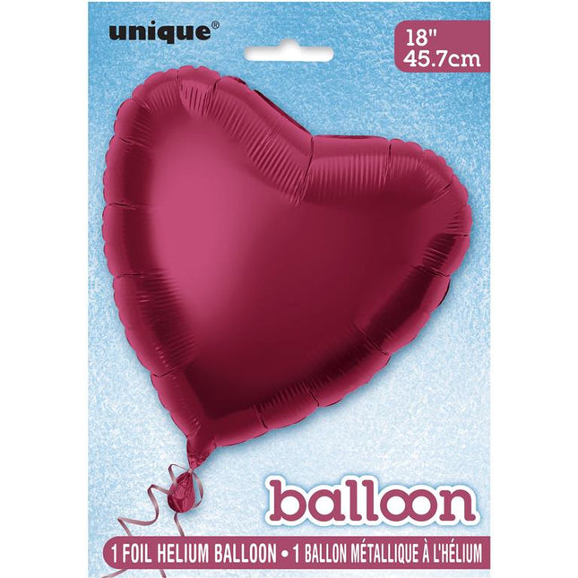 Globo Foil Corazón Sólido 18", Empaquetado - Borgoña