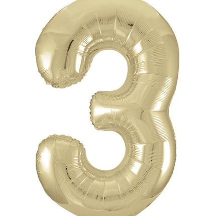 Globo Figura 3 Años Oro Brillante Vacío 86cm