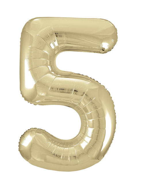 Globo Figura 5 Años Oro Brillante Vacío 86cm