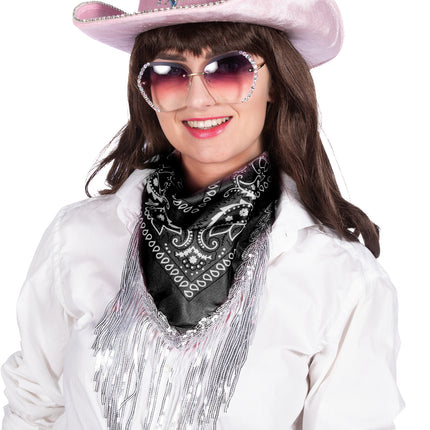Bandana Negro Plata Flecos Strass