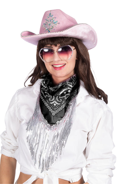 Bandana Negro Plata Flecos Strass