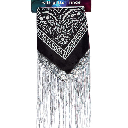 Bandana Negro Plata Flecos Strass