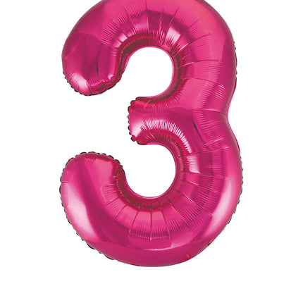 Globo Figura 3 Años Fucsia Vacío 86cm