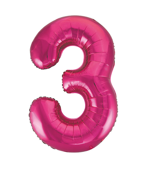Globo Figura 3 Años Fucsia Vacío 86cm