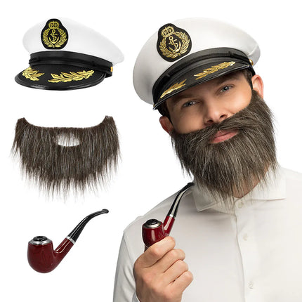 Set de capitán de barco (gorra, barba y pipa)