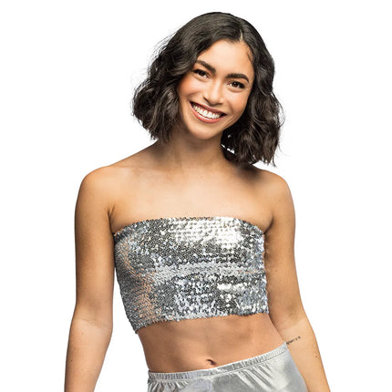 Top Sparkle plateado (M/L elástico)