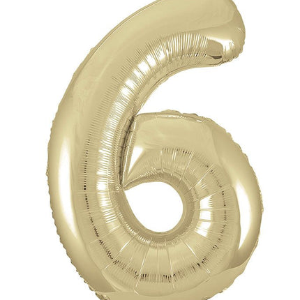 6 Jaar Cijfer Ballon Goud Glans Leeg 86cm van Unique koop je bij Partywinkel