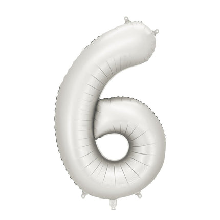 6 Jaar Cijfer Ballon Zilver Satijn Folie Leeg 86cm van Partydeco koop je bij Partywinkel