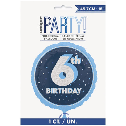 6 Jaar Helium Ballon Blauw Leeg 45cm van Unique koop je bij Partywinkel