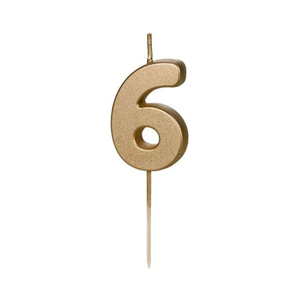 6 Jaar Kaars Goud 4,5cm - Partywinkel - 5904555032354