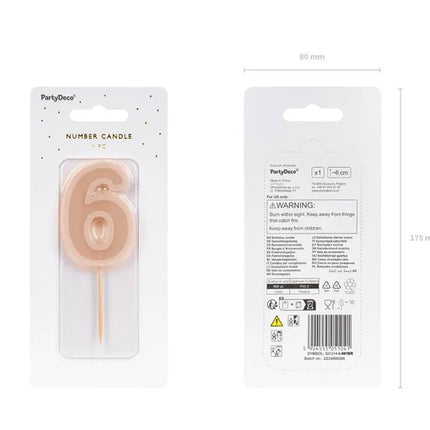 6 Jaar Kaars Lichtroze 10cm van Partydeco koop je bij Partywinkel