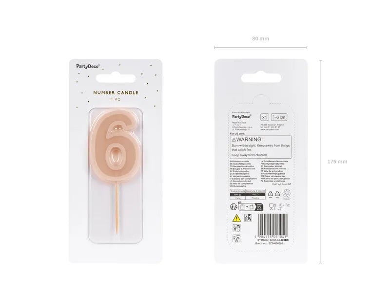 6 Jaar Kaars Lichtroze 10cm van Partydeco koop je bij Partywinkel