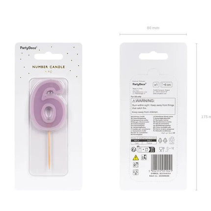 6 Jaar Kaars Paars 10cm van Partydeco koop je bij Partywinkel