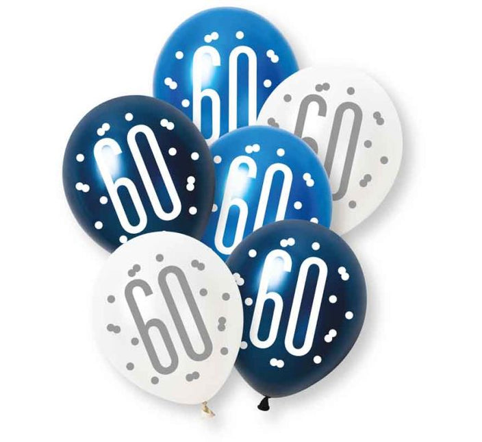 60 Jaar Ballonnen 30cm 6st Blauw Wit van Unique koop je bij Partywinkel