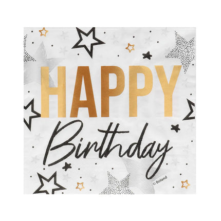 Lote de 20 servilletas de papel «Happy birthday» (33 x 33 cm)