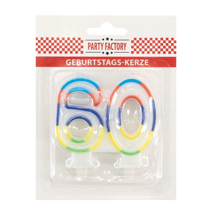 Vela de 60 años con borde de color, 7 cm