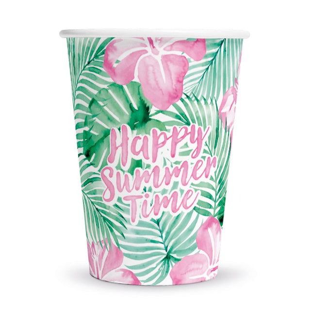 Vasos verdes y rosas «Happy Summer Time», 210 ml, 8 unidades