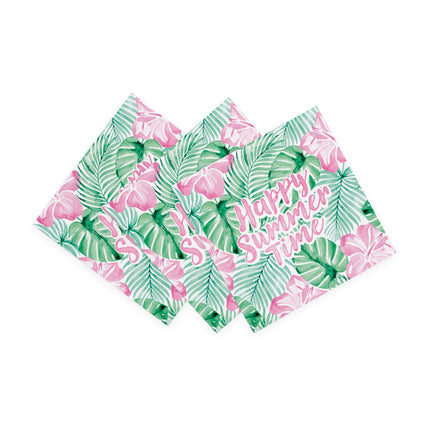 Servilletas verdes y rosas «Happy Summer Time», 33 cm, 20 unidades