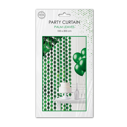 Cortina verde para la puerta con hojas de palmera, 2 m