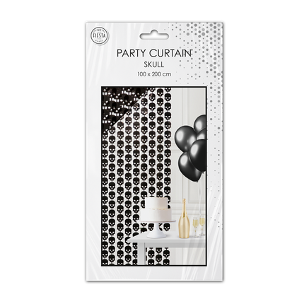 Cortina para la puerta de Halloween, negra con calaveras, 2 m
