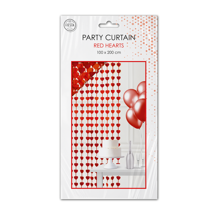 Cortina para la puerta con corazones, roja, 2 m