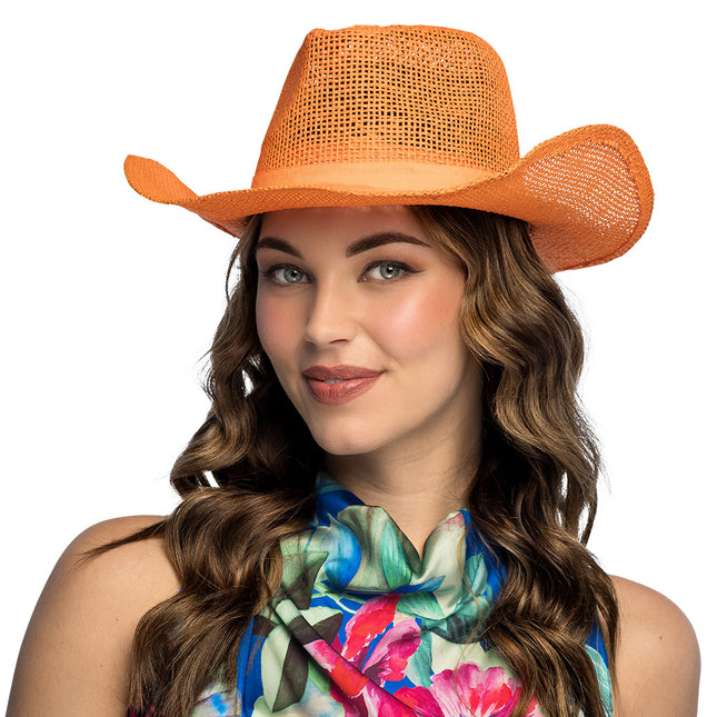 Sombrero vaquero de paja naranja