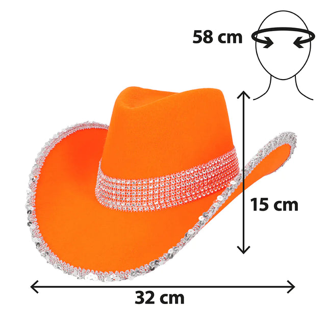 Sombrero Vaquero Naranja Uv Luz Negra