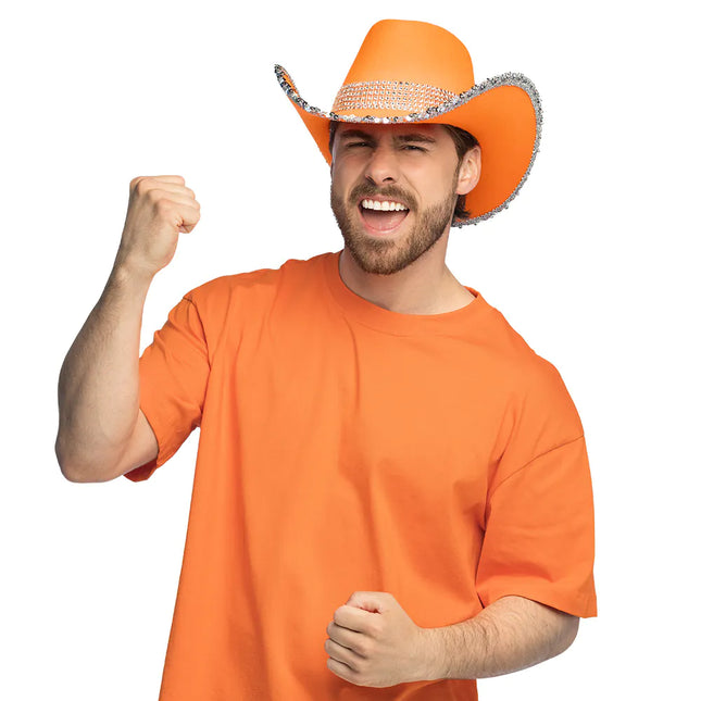 Sombrero Vaquero Naranja Uv Luz Negra