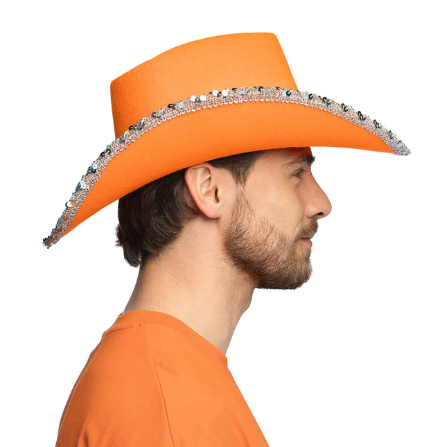 Sombrero Vaquero Naranja Uv Luz Negra