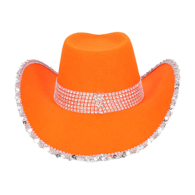Sombrero Vaquero Naranja Uv Luz Negra