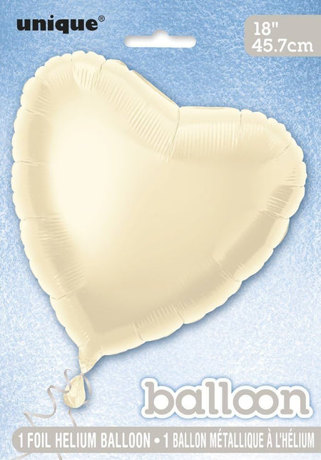 Globo Corazón Sólido 18", Empaquetado - Marfil