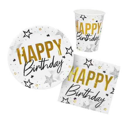 Juego de mesa «Happy birthday» (6 platitos, 6 vasitos, 12 servilletas)