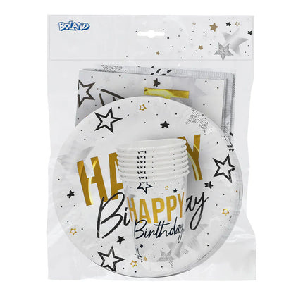 Juego de mesa «Happy birthday» (6 platitos, 6 vasitos, 12 servilletas)