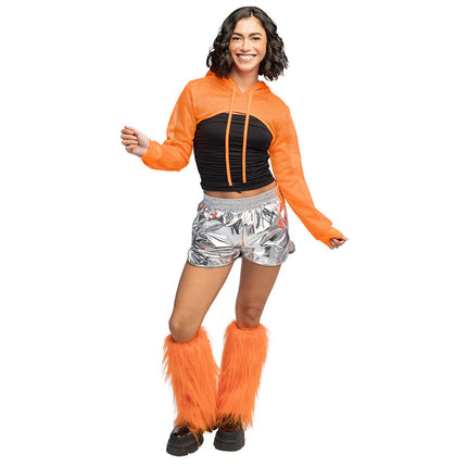 Par de calentadores de piernas Rave naranja neón UV