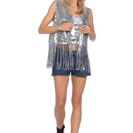 Festival vest met lange franjes zilver (V)