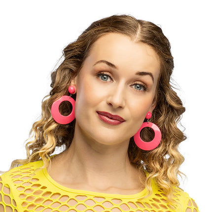 Pareja de pendientes retro en rosa neón