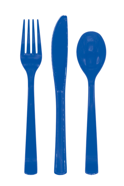 Juego de cubiertos reutilizables de color azul oscuro, 18 piezas