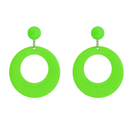 Par de pendientes retro en verde neón UV