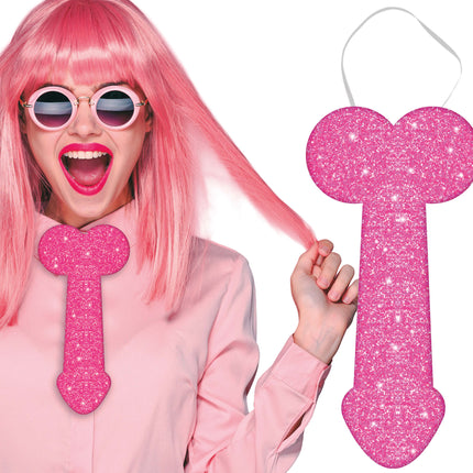 Corbata para el pene con efecto purpurina 30 cm, adulto