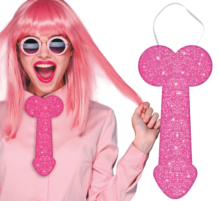 Corbata para el pene con efecto purpurina 30 cm, adulto