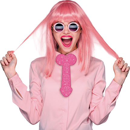 Corbata para el pene con efecto purpurina 30 cm, adulto