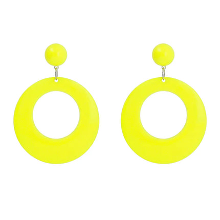 Par de pendientes retro en amarillo neón UV