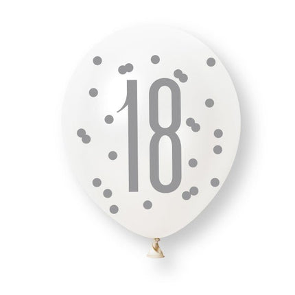 6ct Glitz Rose Gold Number 18 Assorted Platinum & Pearl Premium 30cm Latex Balloons van Unique koop je bij Partywinkel
