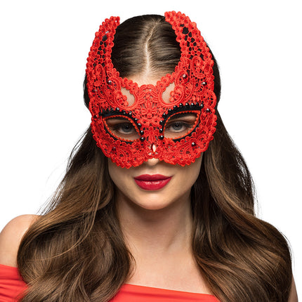 Máscara Ojos Halloween Encaje Diablo Rojo
