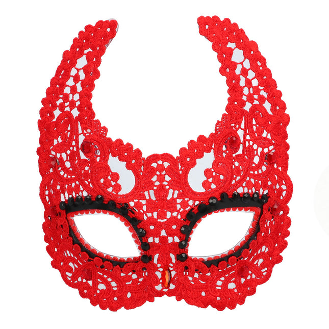 Máscara Ojos Halloween Encaje Diablo Rojo