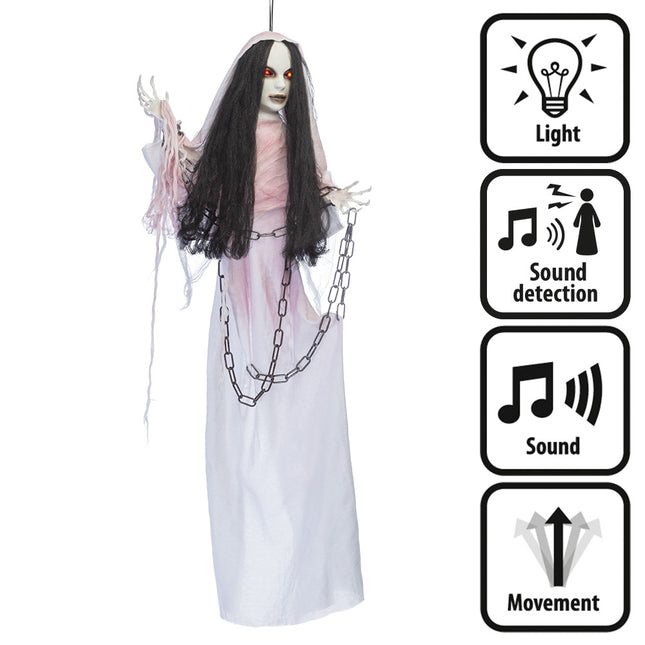 Halloween Decoración Colgante Fantasma Sonido Y Luz 1,2m