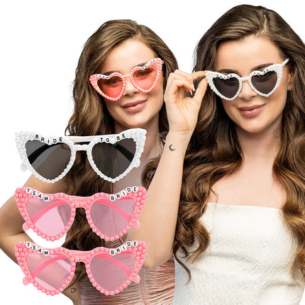 Lote de 3 gafas de fiesta «Bridal Pearl» (para la novia y el equipo de la novia)