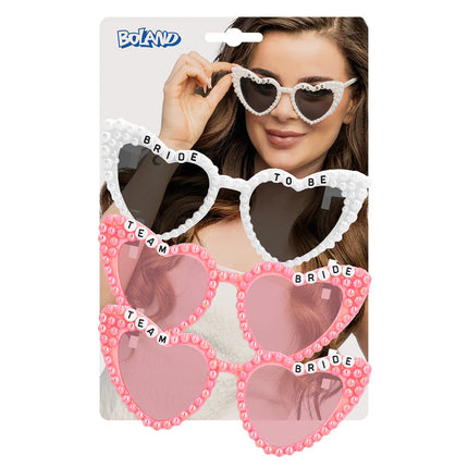 Lote de 3 gafas de fiesta «Bridal Pearl» (para la novia y el equipo de la novia)